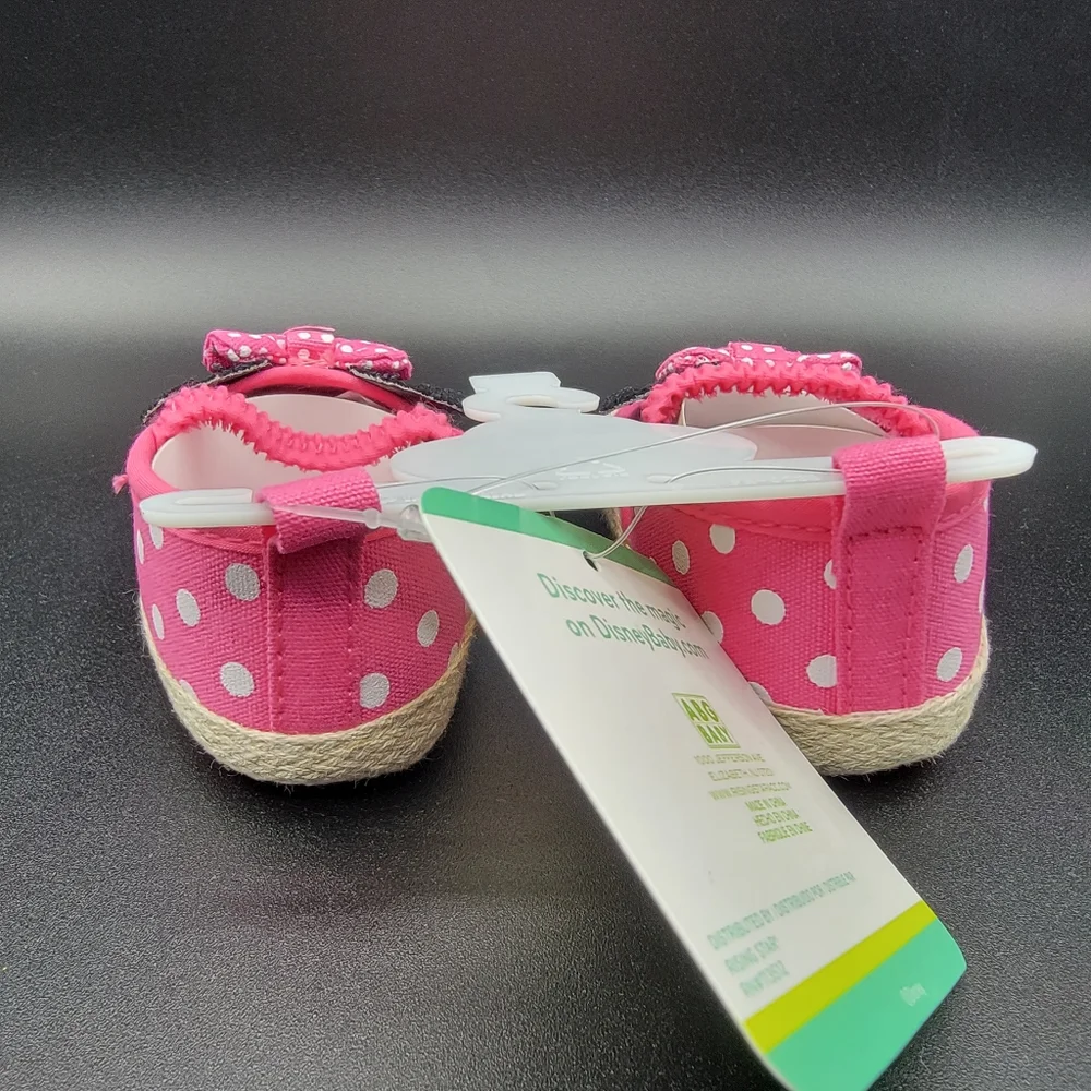 Minnie Mouse Infant Baby Girl's Slip On Shoe Size 3-6 Months Pink Black Tan Polk
